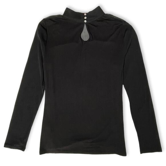 INC Black Sheer Turtleneck | Mesh Sleeves | Rhinestone Button | NWT | L - Picture 6 of 12